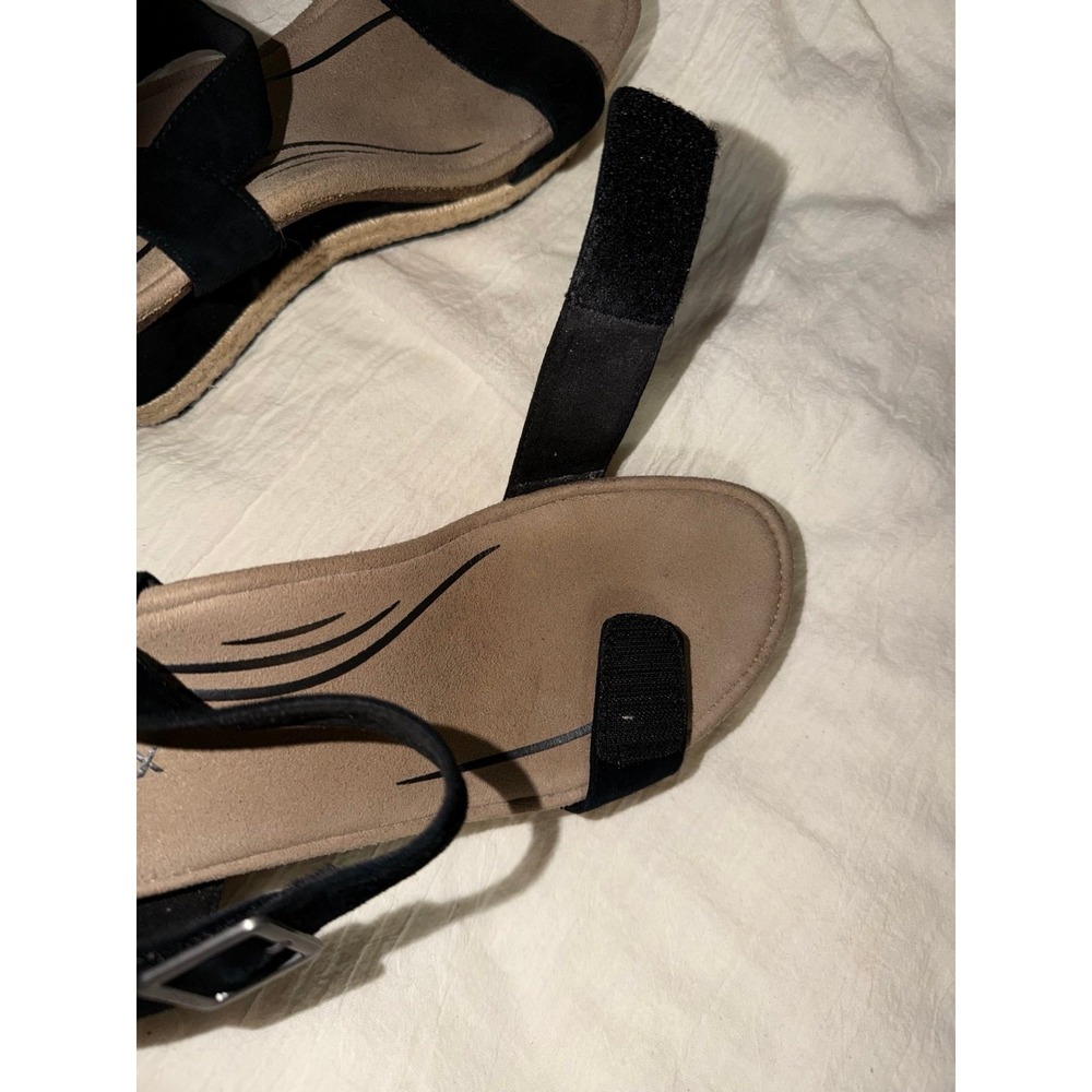 Aetrex Sydney espadrilles wedge ankle strap black tan sandals 7.5 - 8 women's - Picture 5 of 10